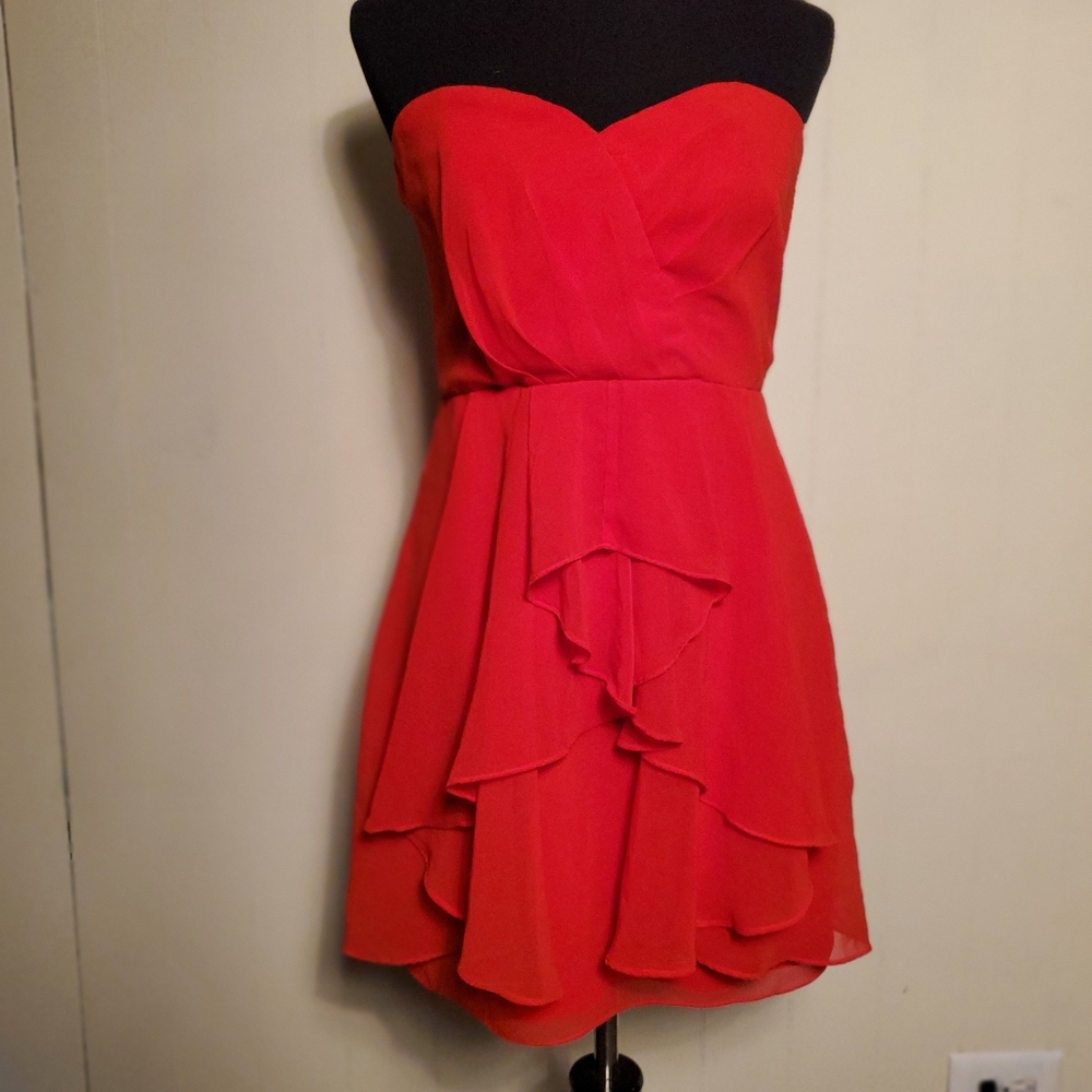 Vintage Magenta Strapless Lined Red Chiffon Dress 12